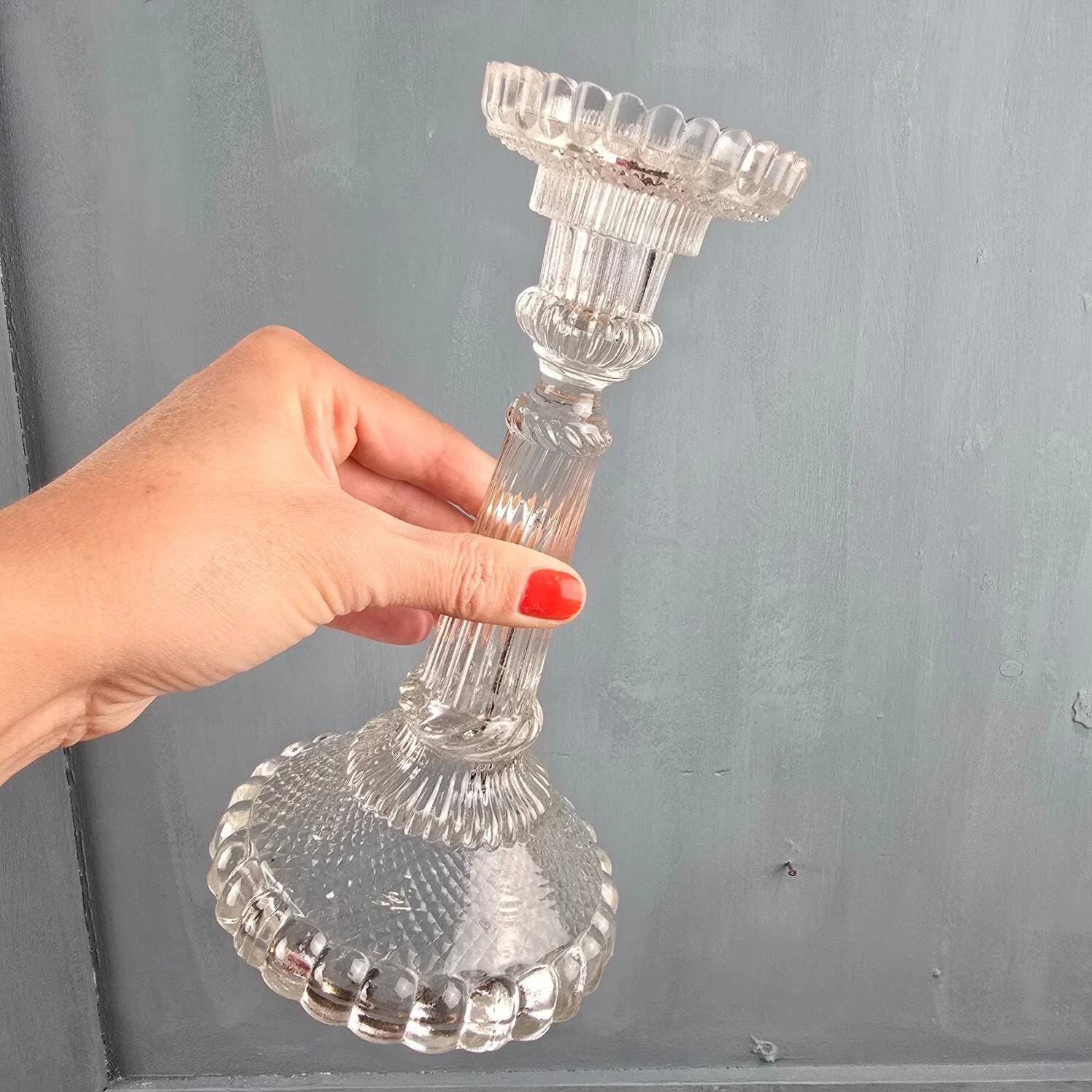 Old large moulded glass candlestick