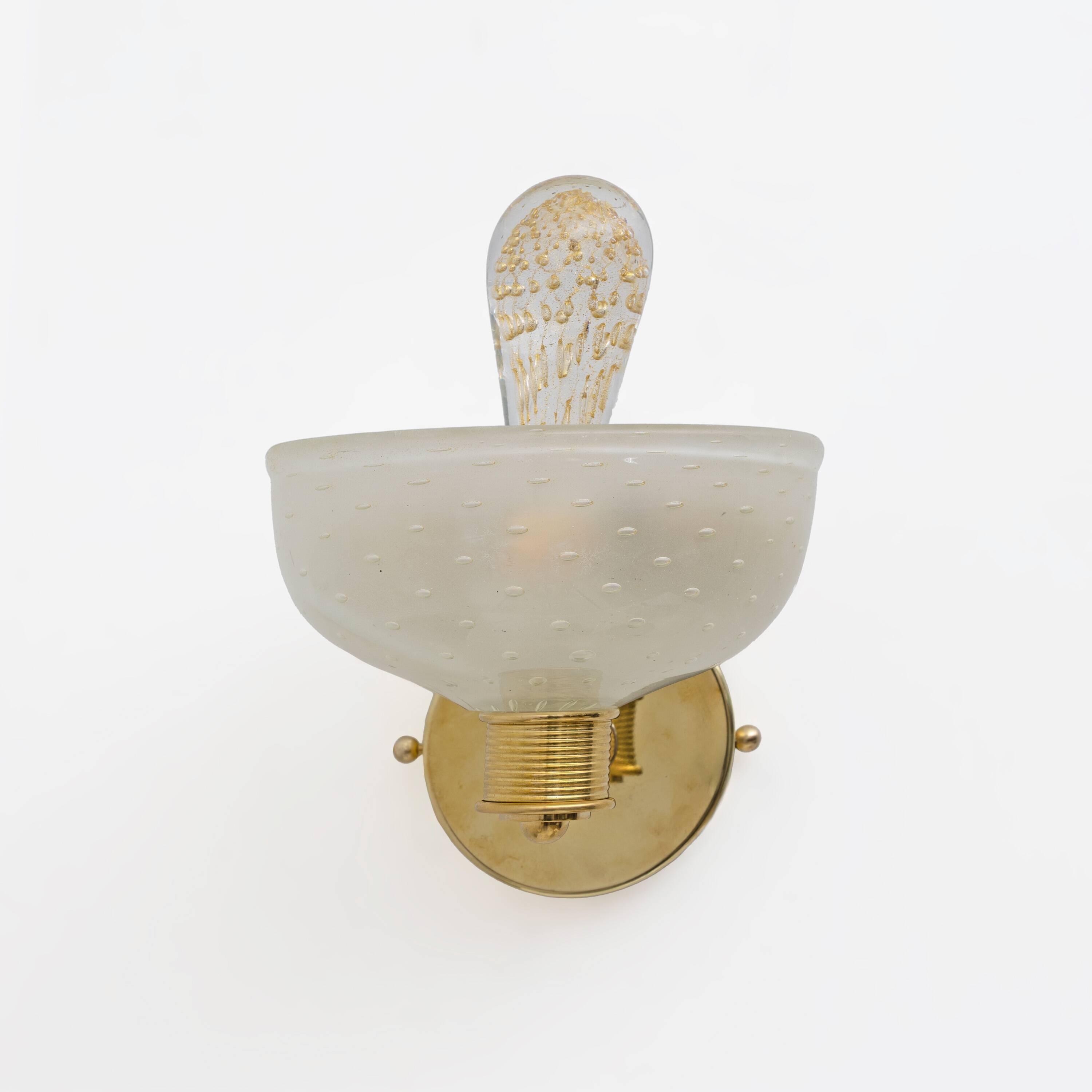 Attributed to Barovier & Toso Brass and Pulegoso Murano Glass Sconces, Pair