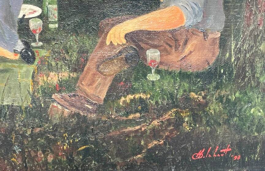 Painting by Camille Delahaut, "The Picnic". Vintage