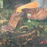 Painting by Camille Delahaut, "The Picnic". Vintage