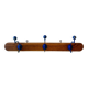 Vintage wooden wall coat rack - triple coat hook with blue metal balls