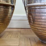 Pair of brass jars with double handles, Moroccan craftsmanship