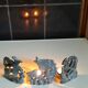 Set of 3 candle holders in glazed ceramic gray blue, shape "fish".