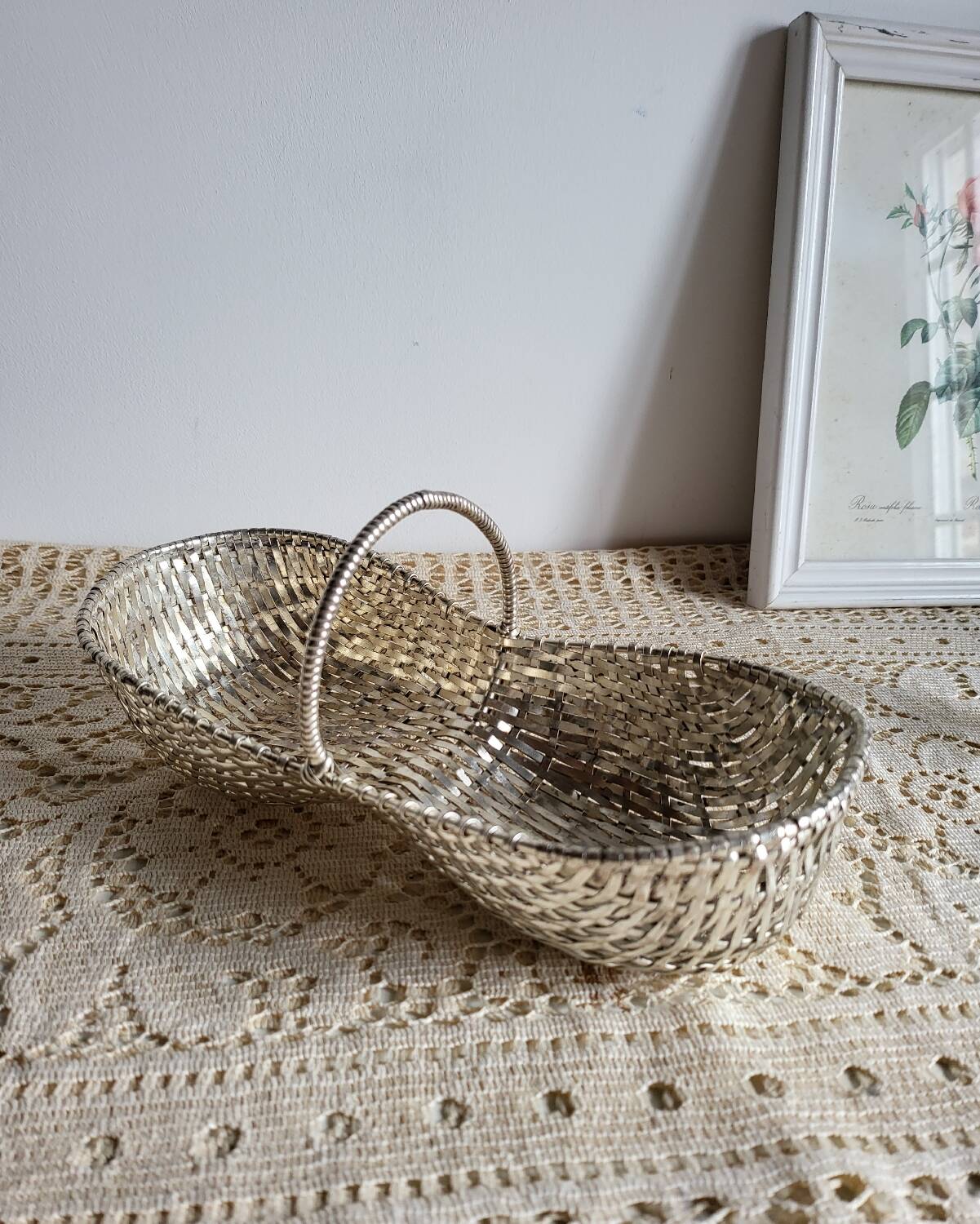 Woven silver-plated metal basket