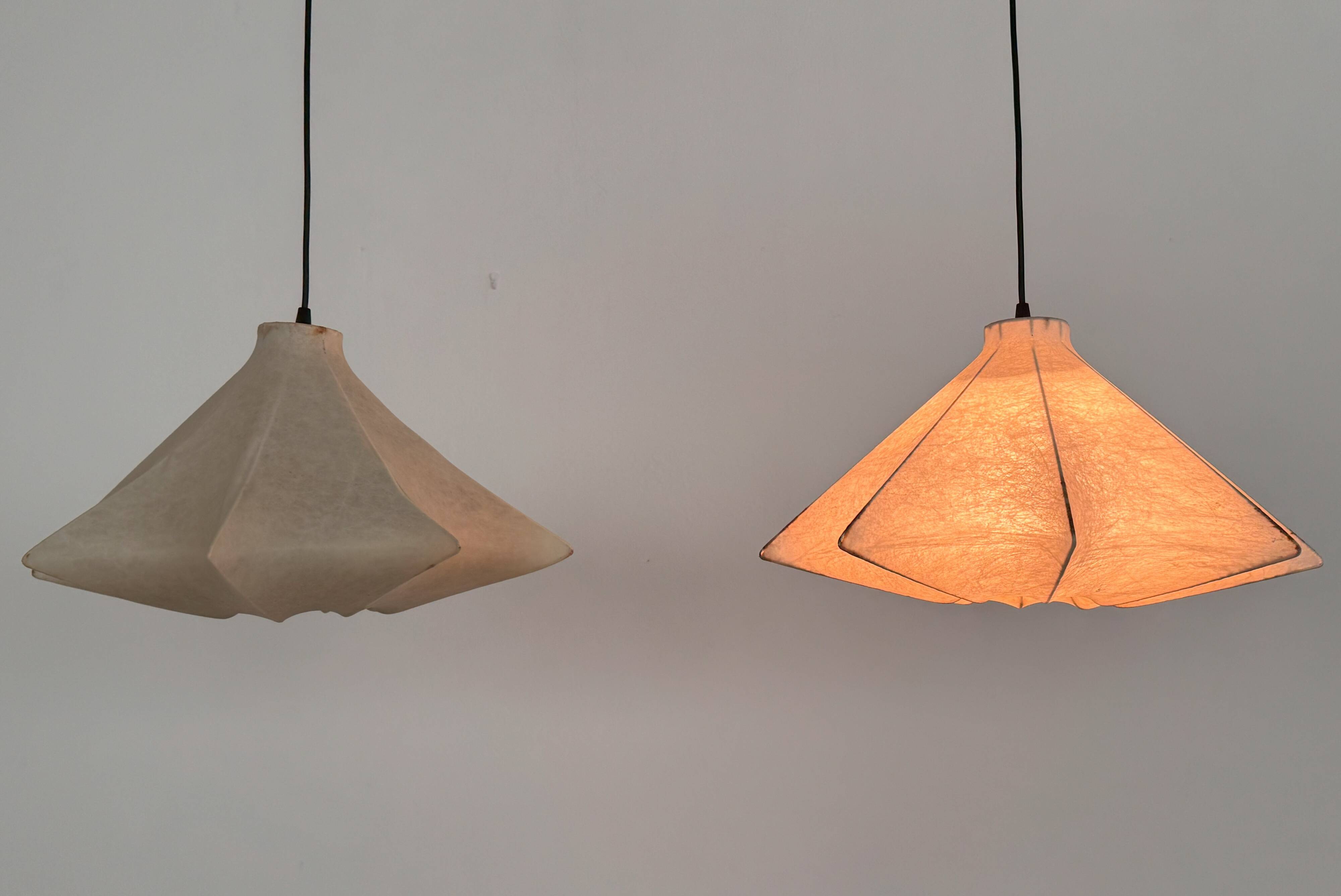 Pair of Italian Designer Cocoon Pendant lights original from the 1960s