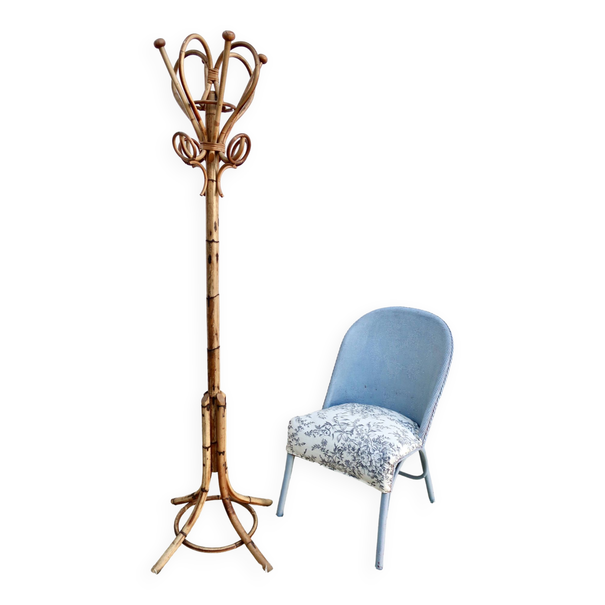 Vintage bamboo and rattan parrot coat rack, 1960s, TBE