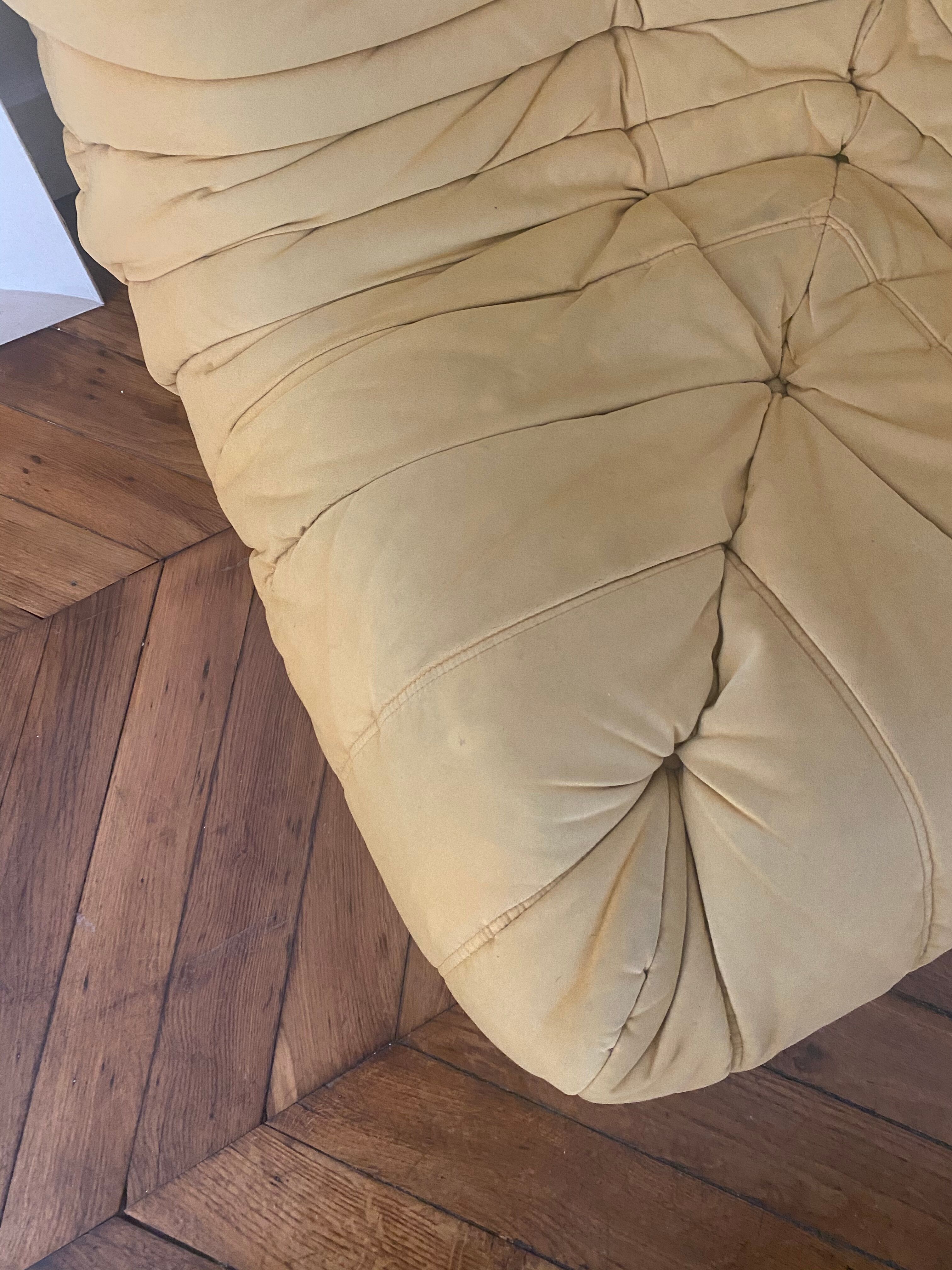 Togo armchair corner heater line roset in original yellow curry alcantara
