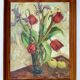 Vintage Still life with Tulips and apple, Oil Painting signed by M. Jonsson