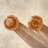 Pair of Vintage Amber Glass Vases - 70s Retro Elegance