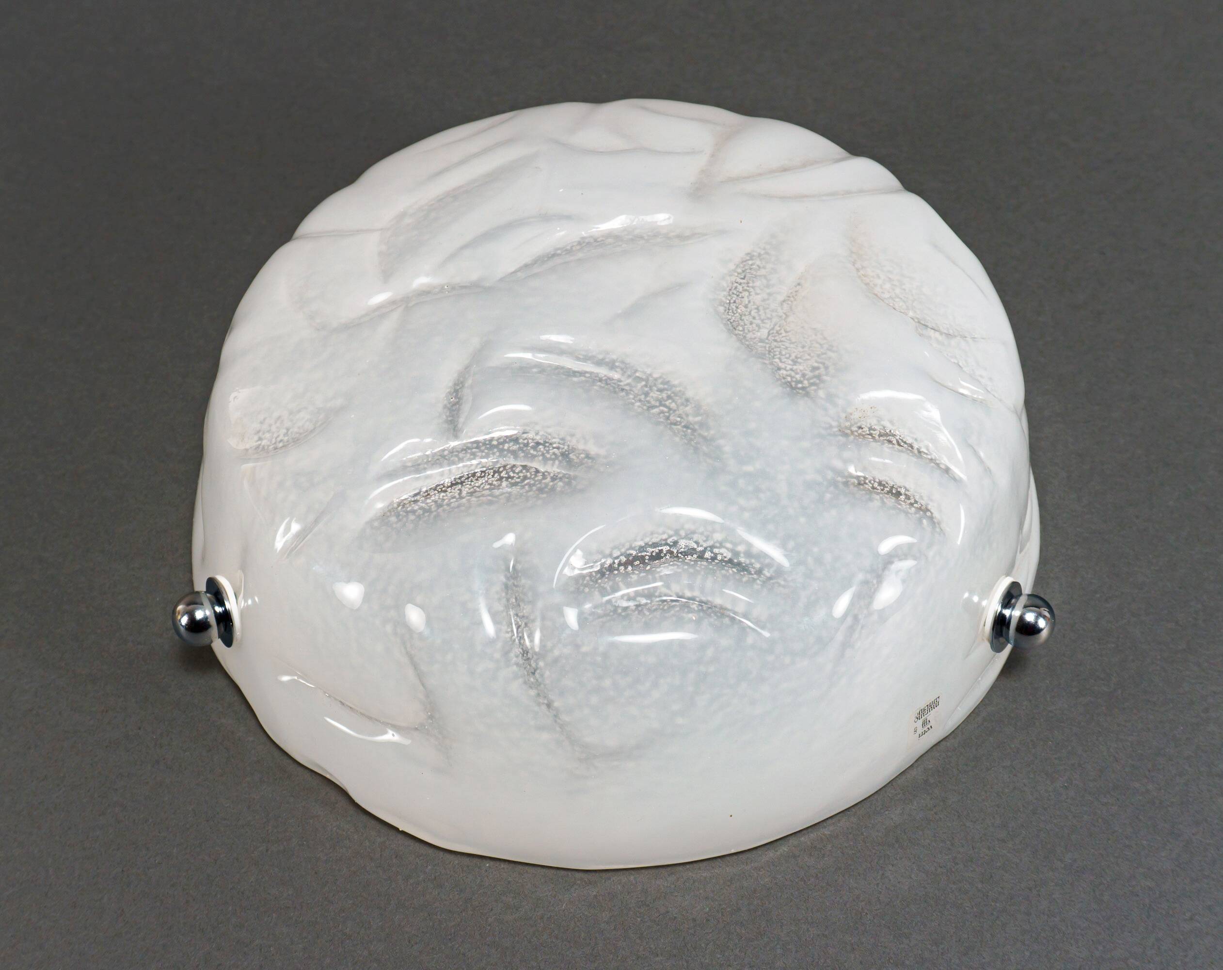 1980s Murano Ice-Textured Opalescent Glass Plafonnier Lamp by Effetre