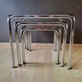 3 Vintage Chrome Nesting Coffee Tables 70'