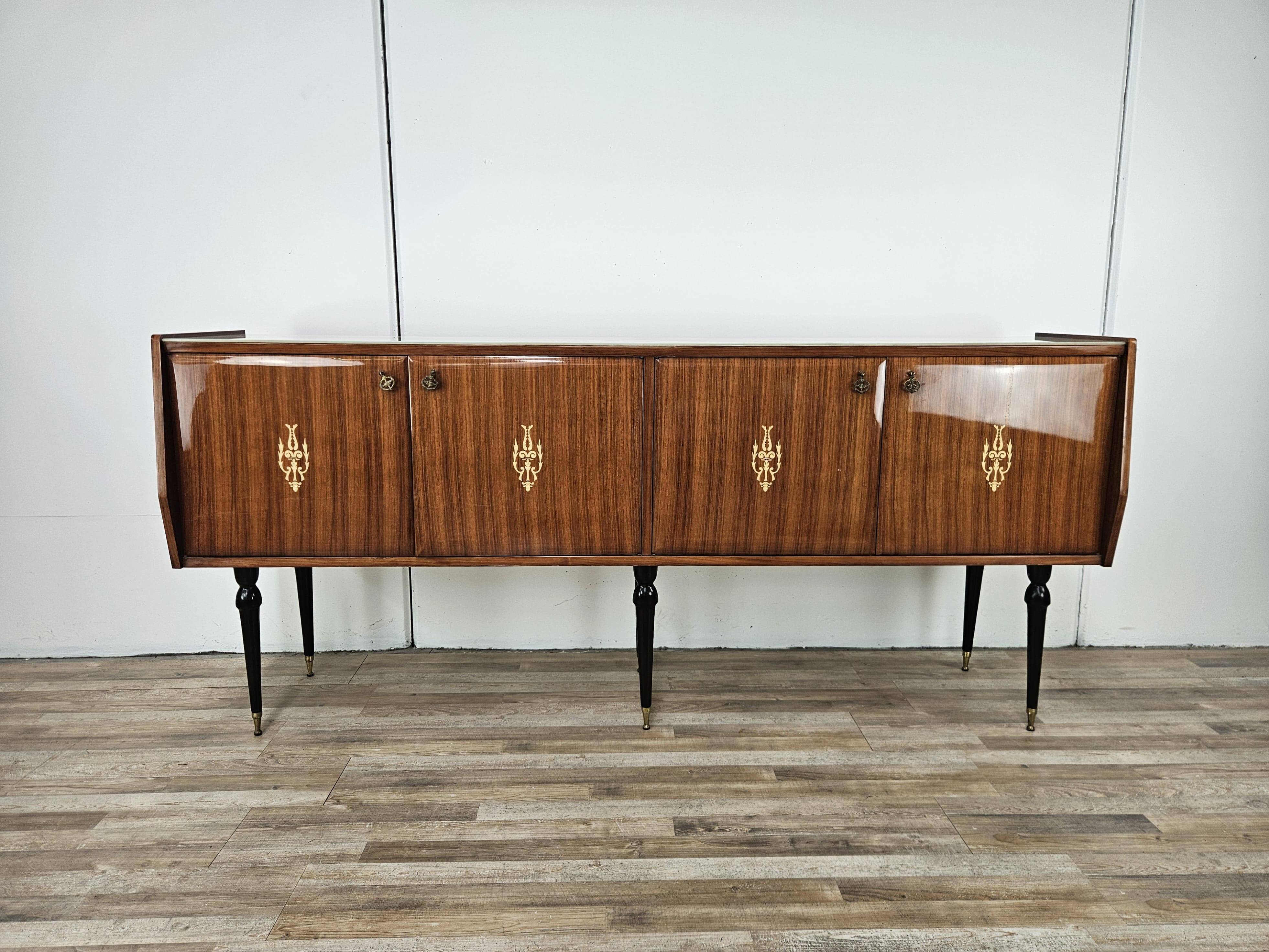 Mid-century 1960s mahogany sideboard with glass top