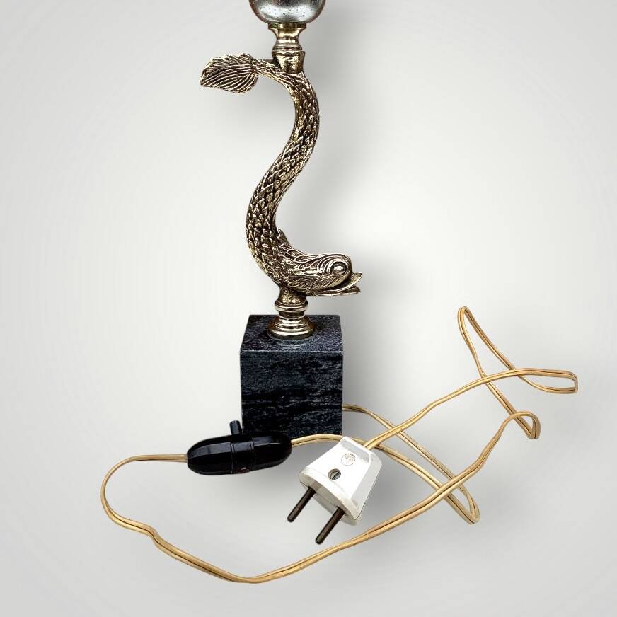 Vintage Fish Side Lamp - Grey Marble Base and Brass Fish