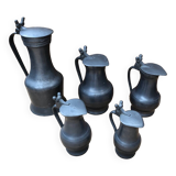 Series 5 old jugs measures vintage pewter pots