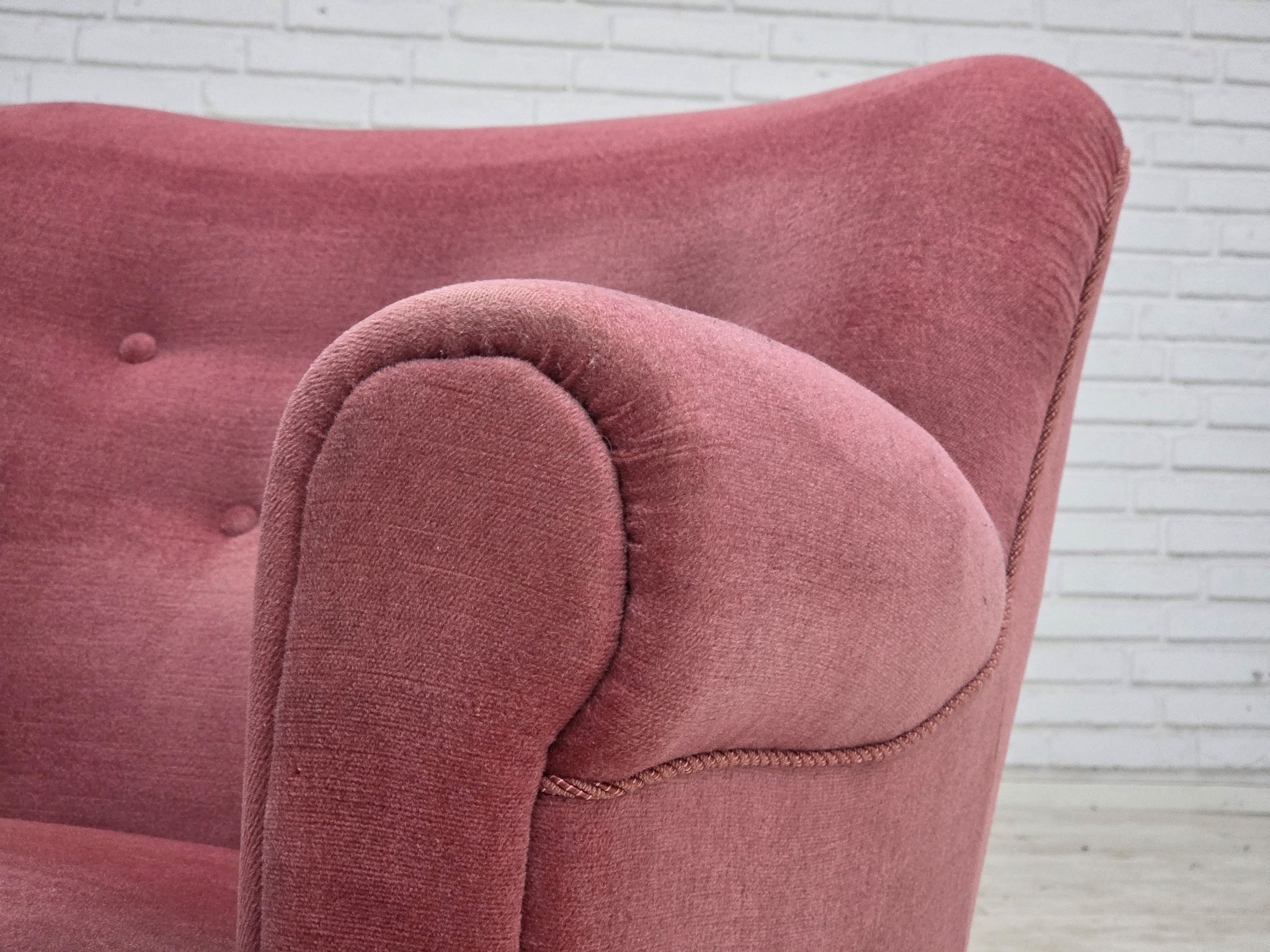 1960s, Danish relax armchair, furniture velour, oak wood.