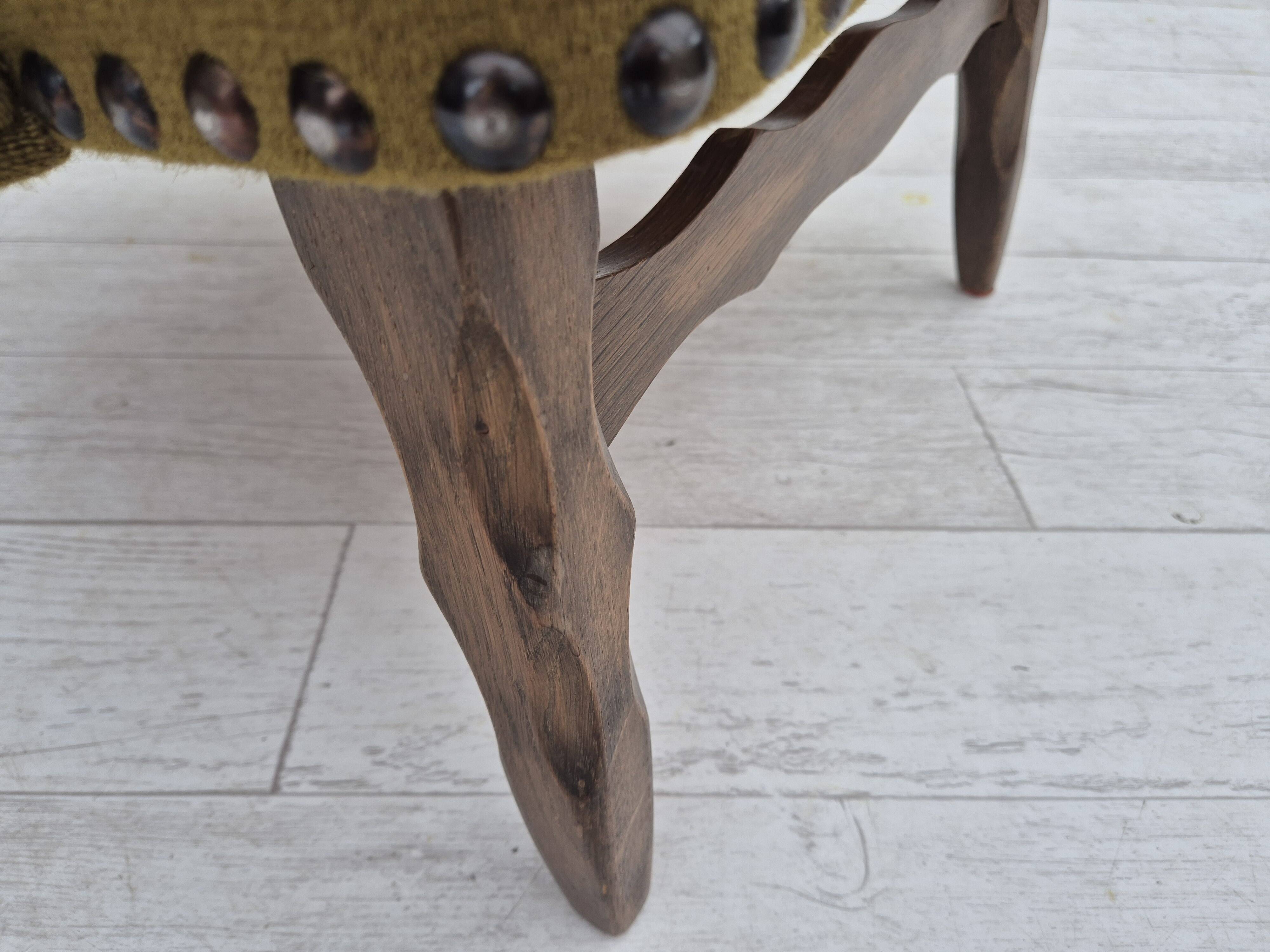 Chaise longue danoise des années 1970, mobilier vert d'origine en laine, bois de chêne.