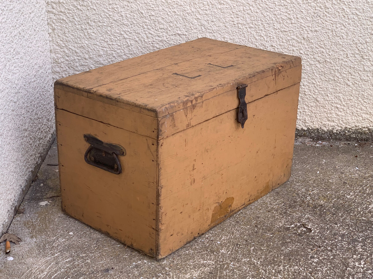 Wooden chest yellow patina