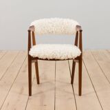 Th. Herlev, Farstrup solid teak chair in natural sheepskin upholstery, Denm
