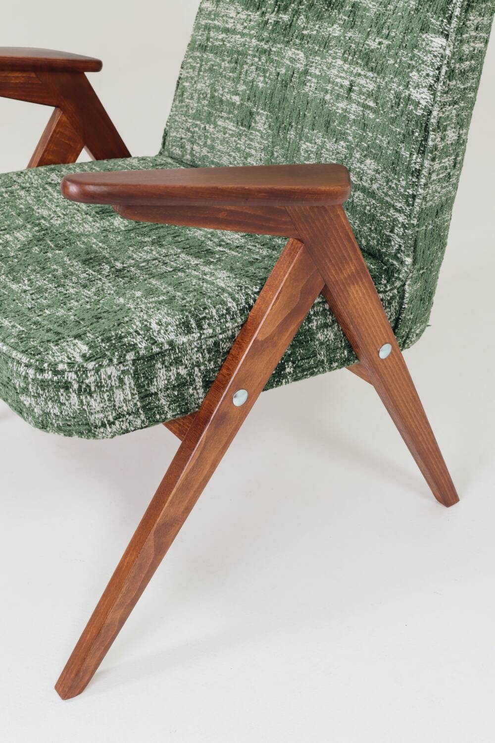Fauteuil lounge scandinave vert, tissu d'ameublement bohème mélangé