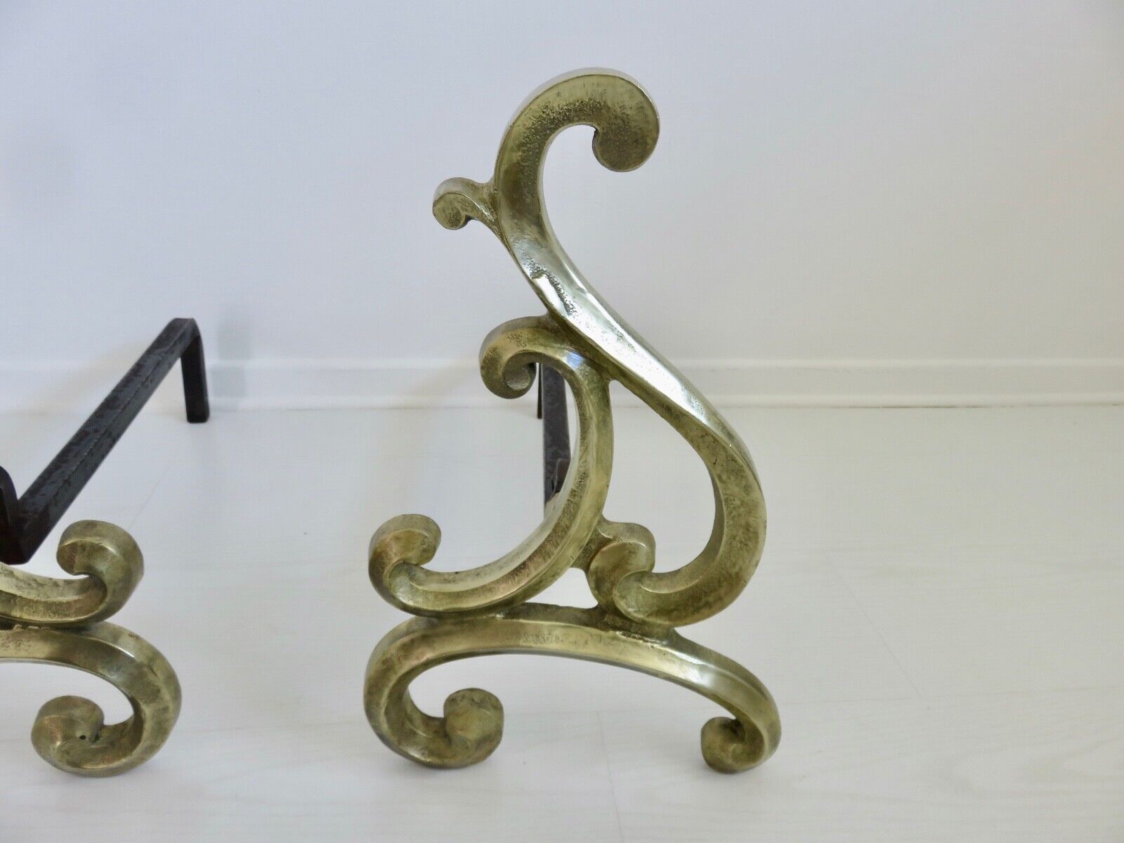 Asymmetrical art nouveau bronze chenets