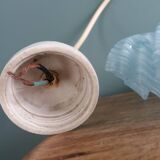 Suspension light with a sky blue glass shade from Clichy, snowflake shape.