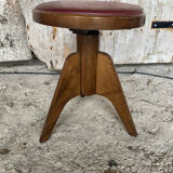 Vintage Red Leather Cushion Wooden Tripod Piano Stool