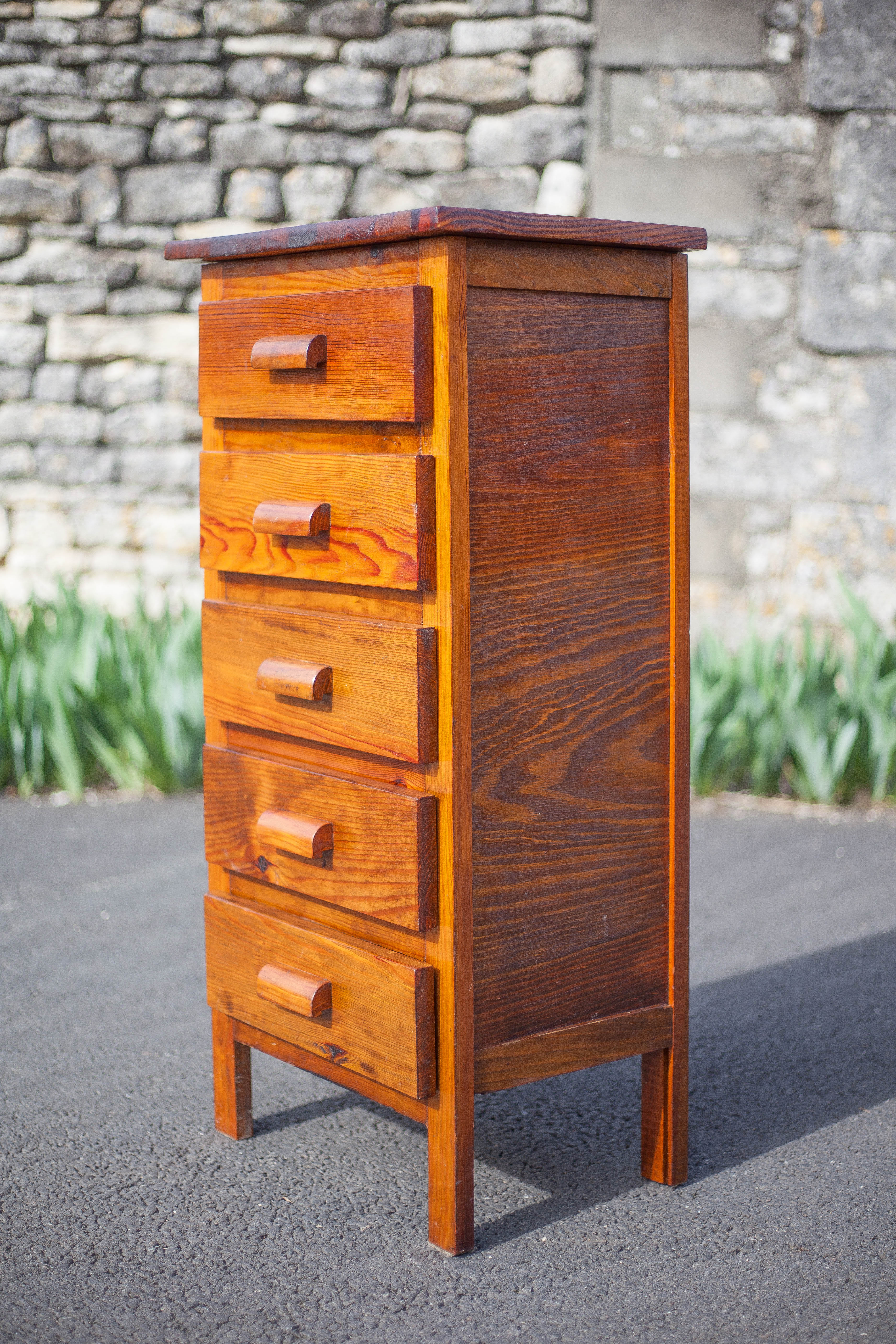 Wooden storage unit with 5 drawers, vintage wooden chest of drawers