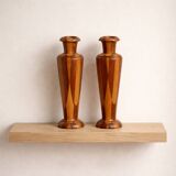Pair of turned wooden vases – geometric design