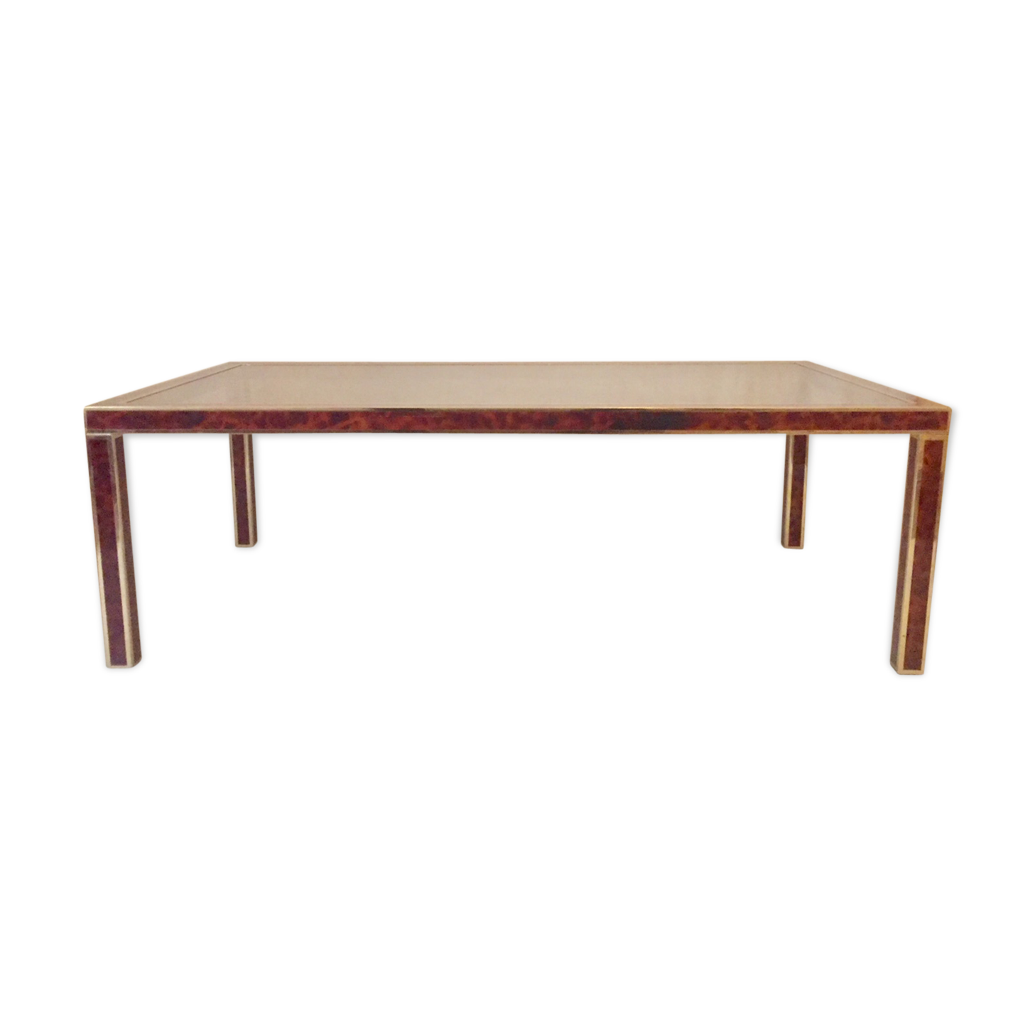 Table low gold tinged metal and imitation tortoiseshell - 70s