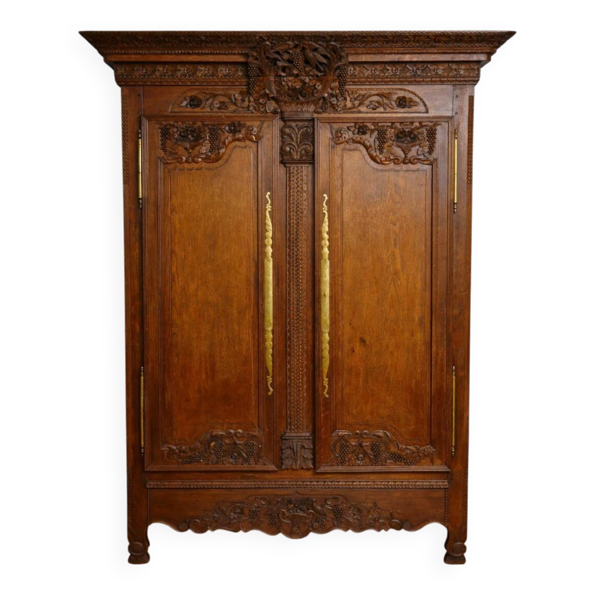 Norman Wedding Armoire in solid oak, richly carved, Louis period.