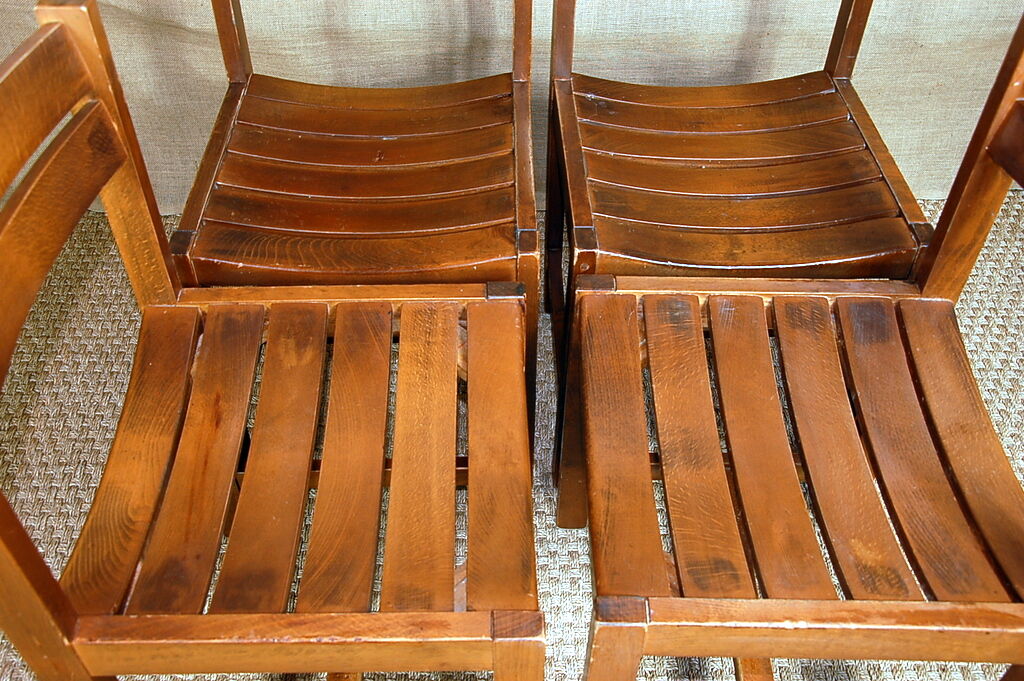 Lot 4 vintage chairs solid wood curved