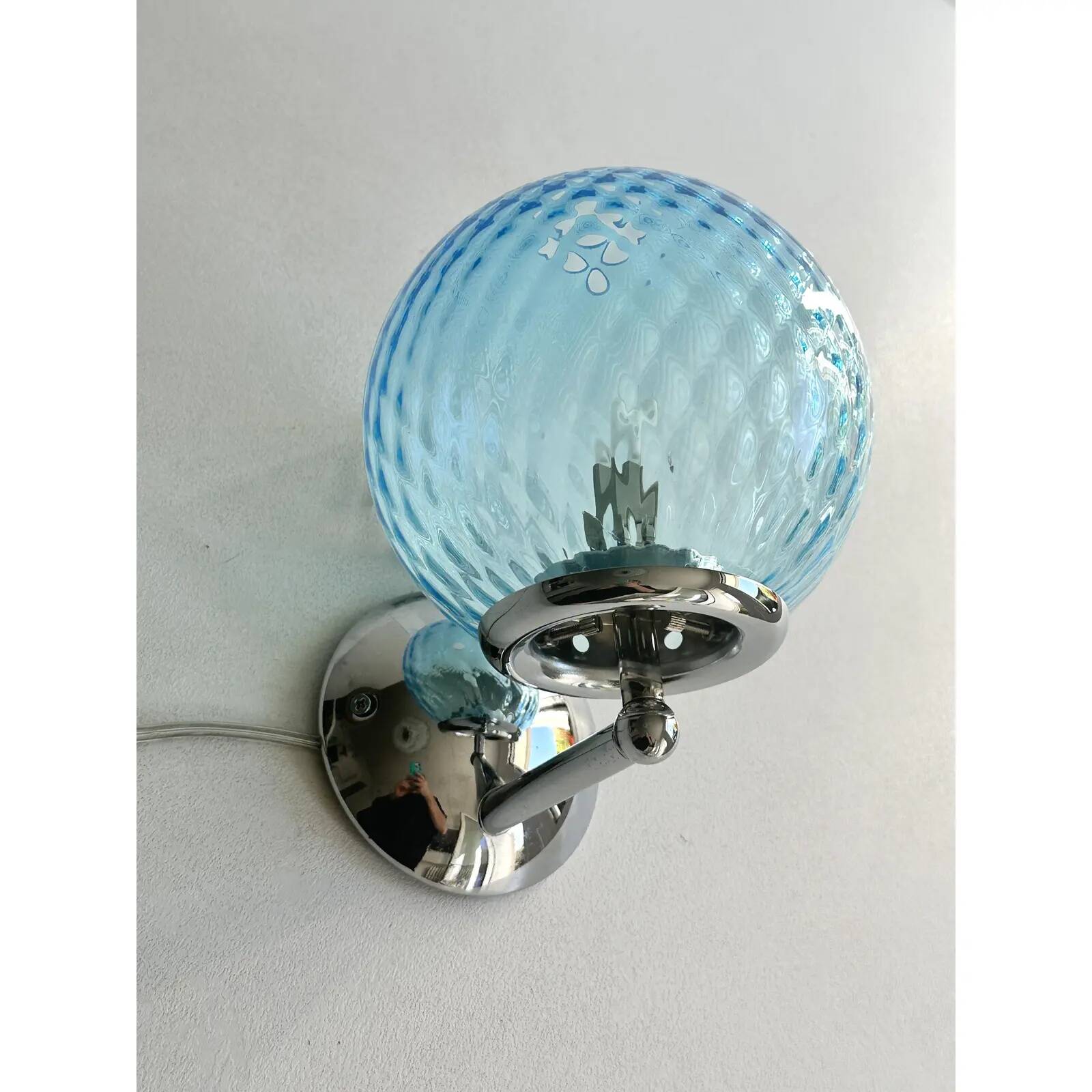 Sculptural Light-Blue “Ballotton” Murano Glass Wall Sconces — Pair