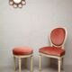 Chaise médaillon et tabouret velours style Louis XVI