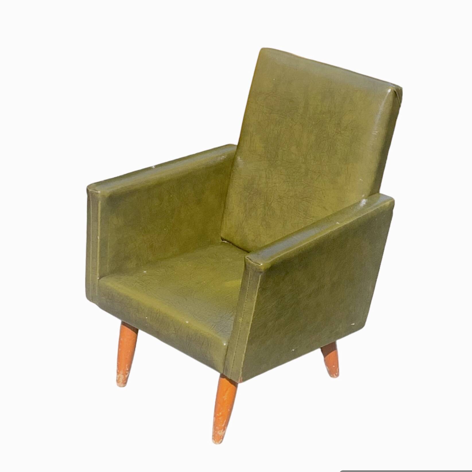 Vintage children's armchair in green skai