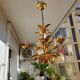 Chandelier gilded metal leaves by Hans Kogl, 1970's