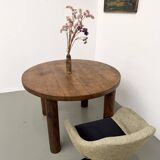 Table ronde moderniste chêne massif, piètement cylindrique pin, DLG Perrian