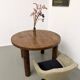 Modernist round table, solid oak, cylindrical pine base, DLG Perrian.