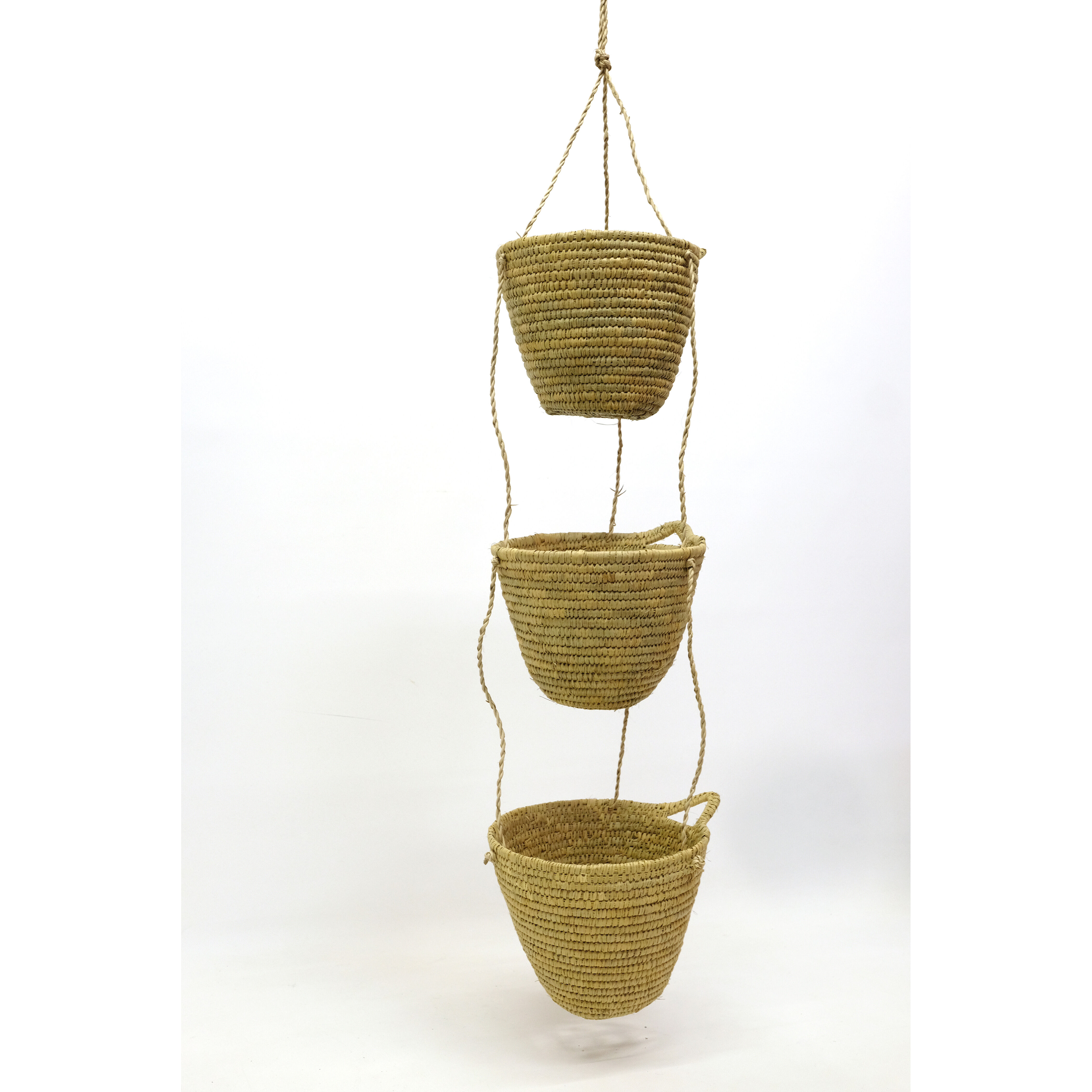 Hanging baskets made of natural fiber