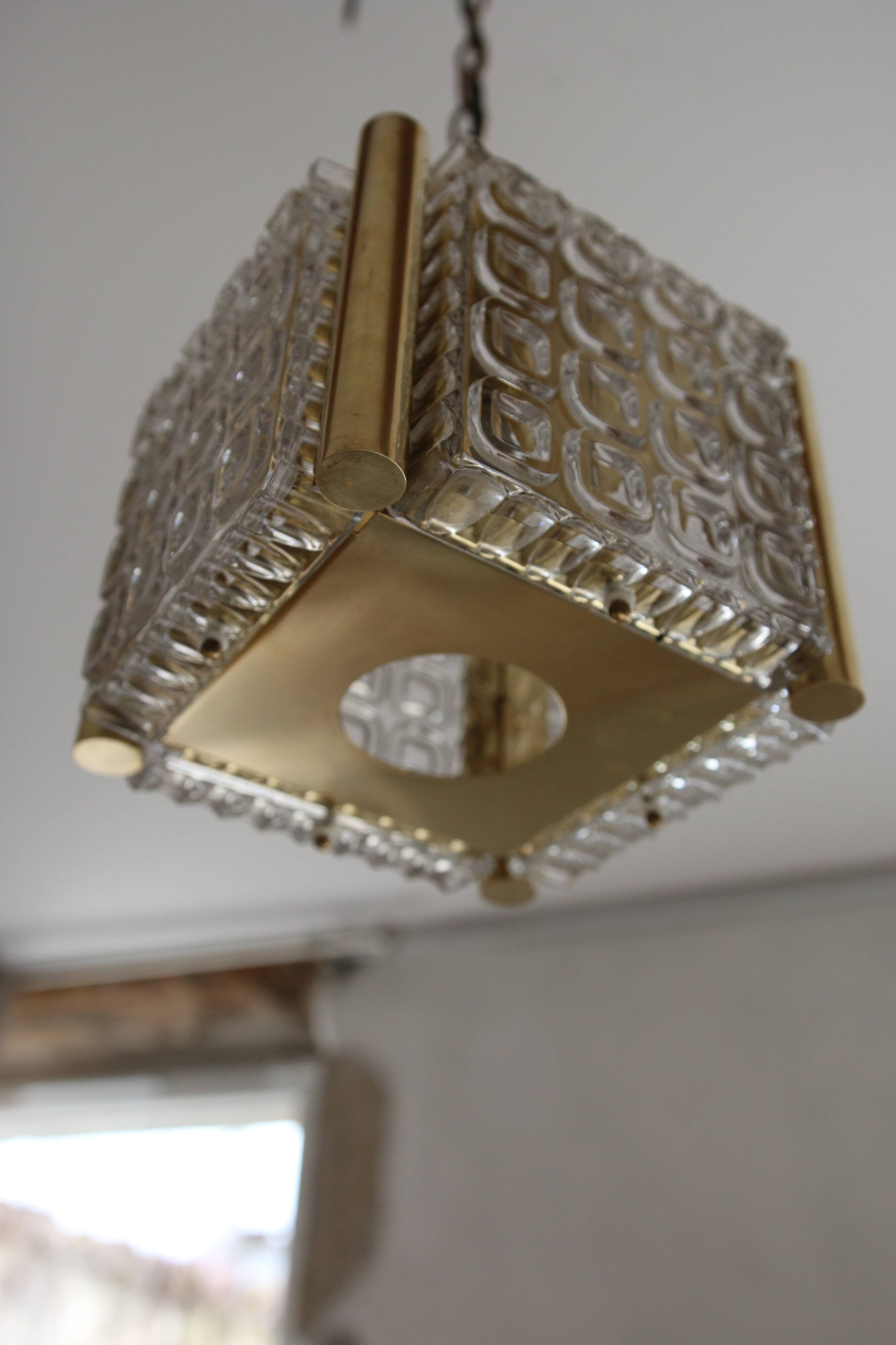 Vintage brass glass chandelier