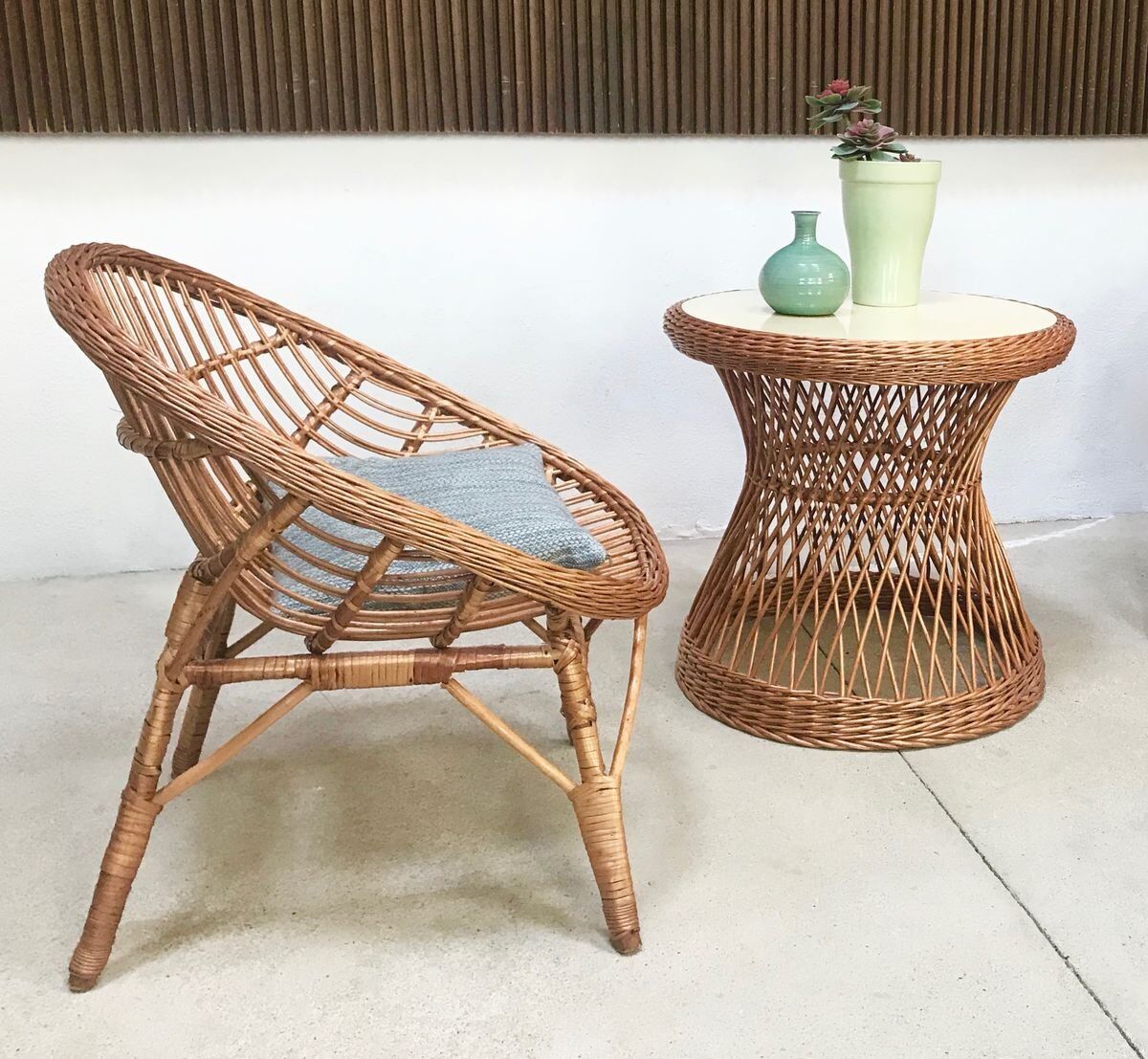 Easy Chair Hand-Woven in Wicker Rattan, Italy 1950s