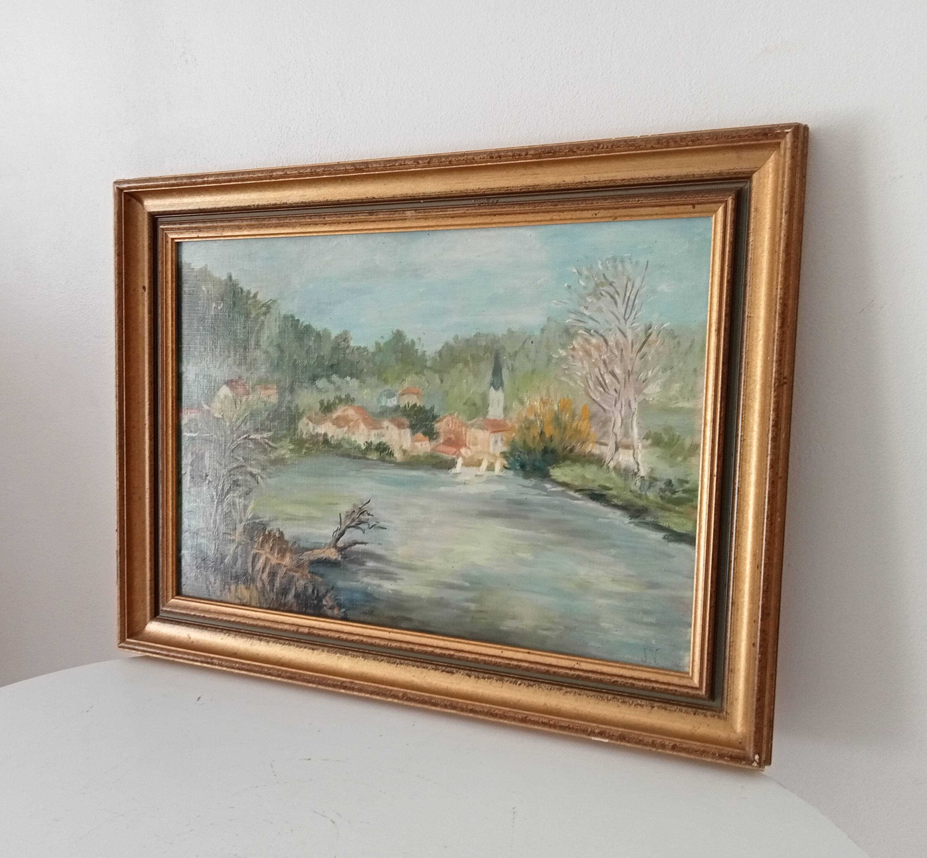 Old painting oil on canvas signed J.V.