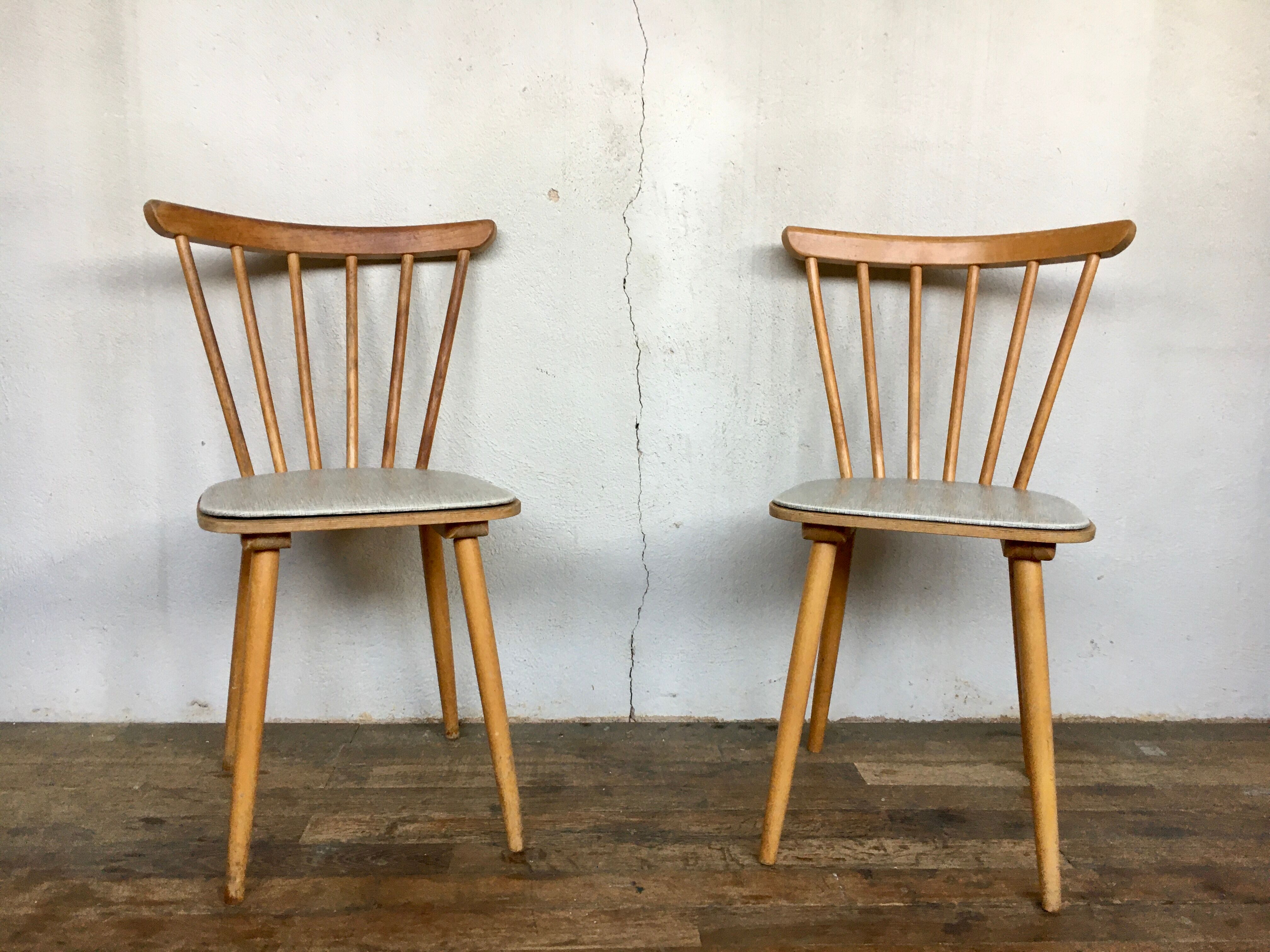 Pair of vintage white leatherette bistro chairs from the 1960s