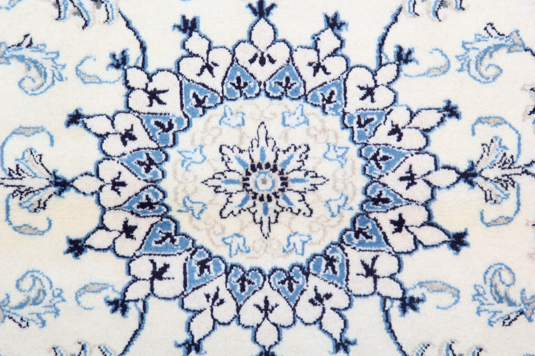 Blue cream oriental wool area rug handwoven traditional carpet- 88x131cm