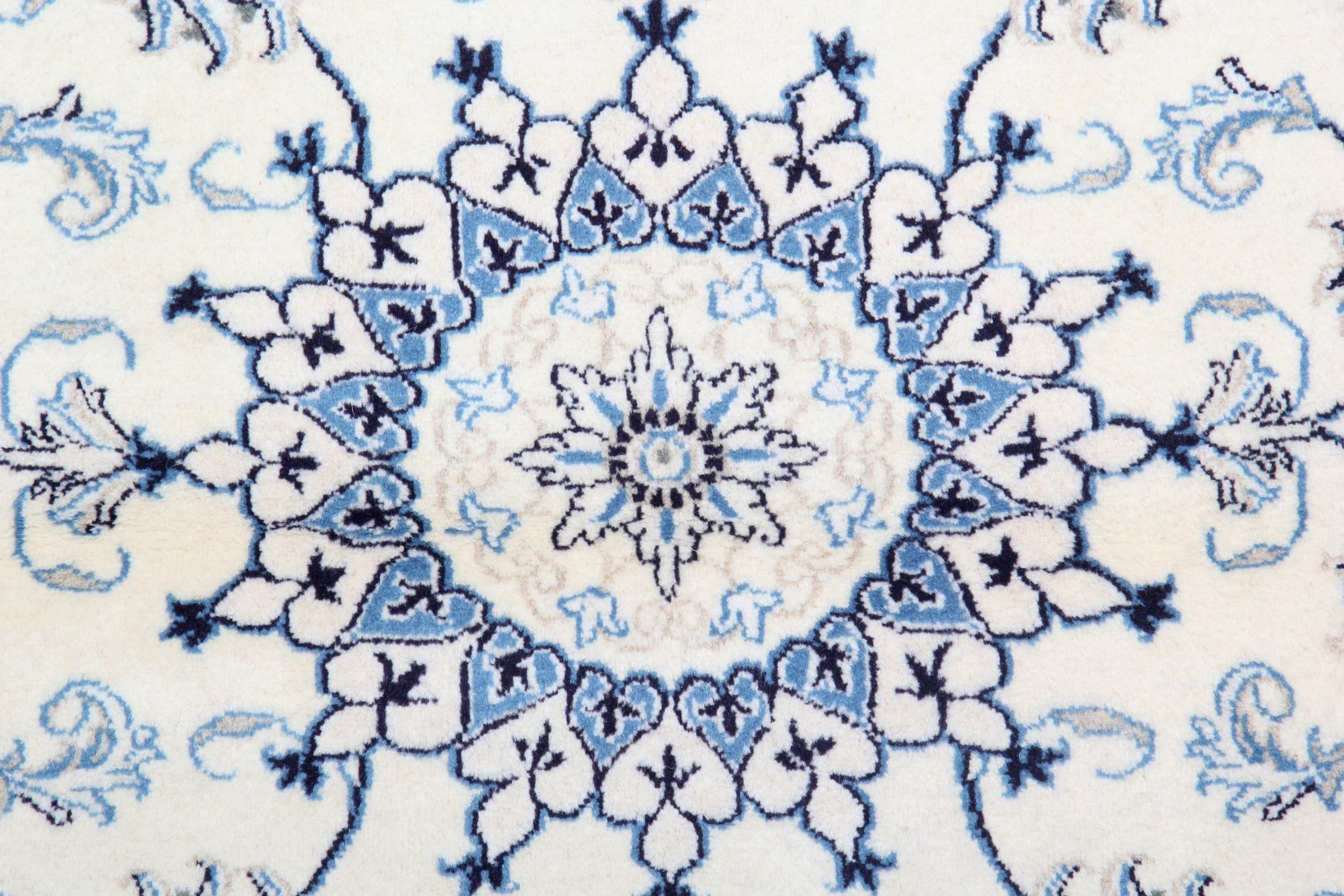 Blue cream oriental wool area rug handwoven traditional carpet- 88x131cm