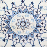 Blue cream oriental wool area rug handwoven traditional carpet- 88x131cm