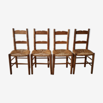 4 anciennes chaises paillées Art Populaire