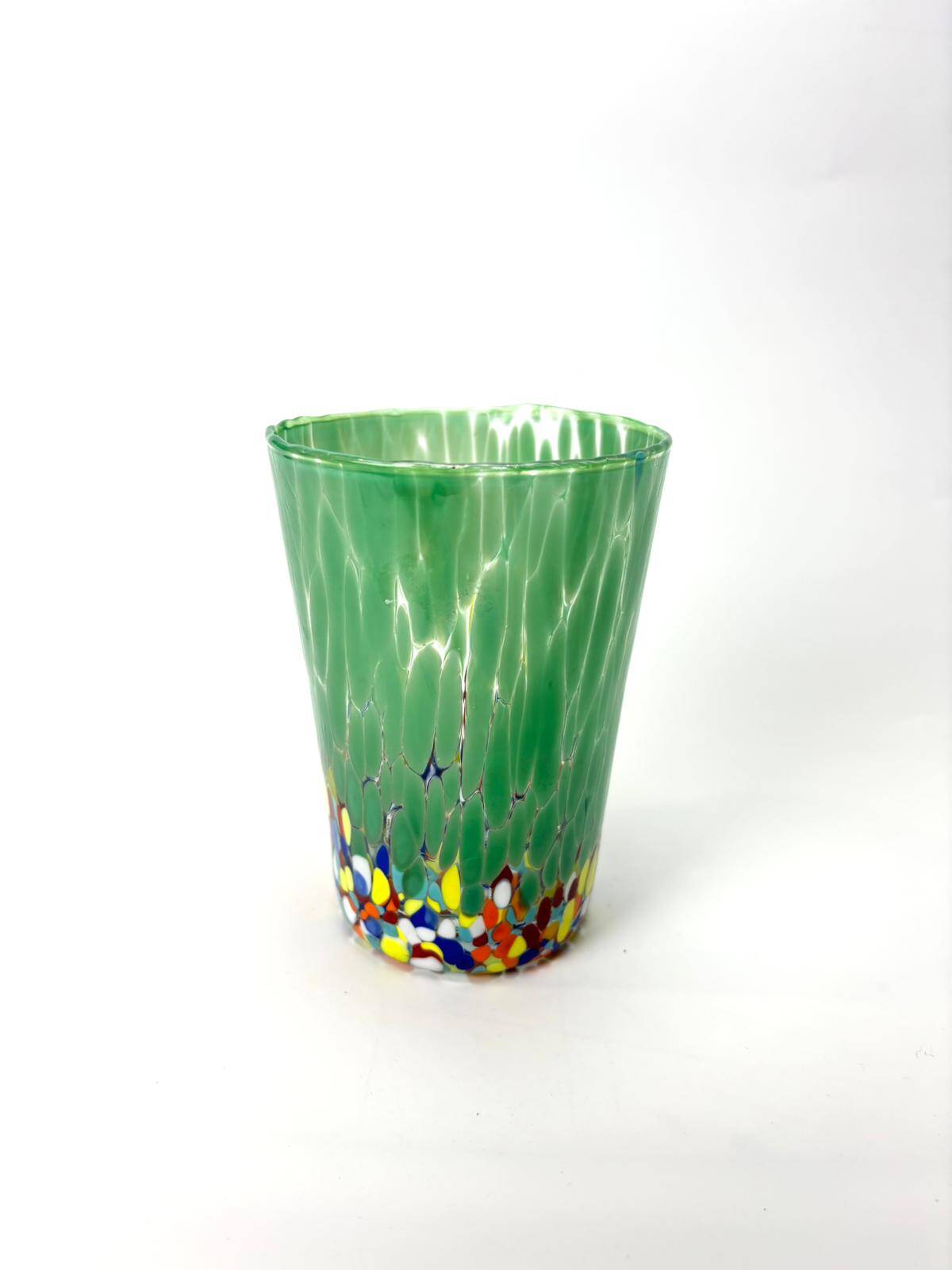 Set of 6 blown glass glasses with coloured Murano granules.