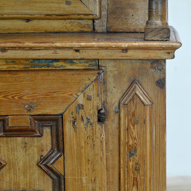 Armoire rustique allemande en pin et chêne, vers 1850