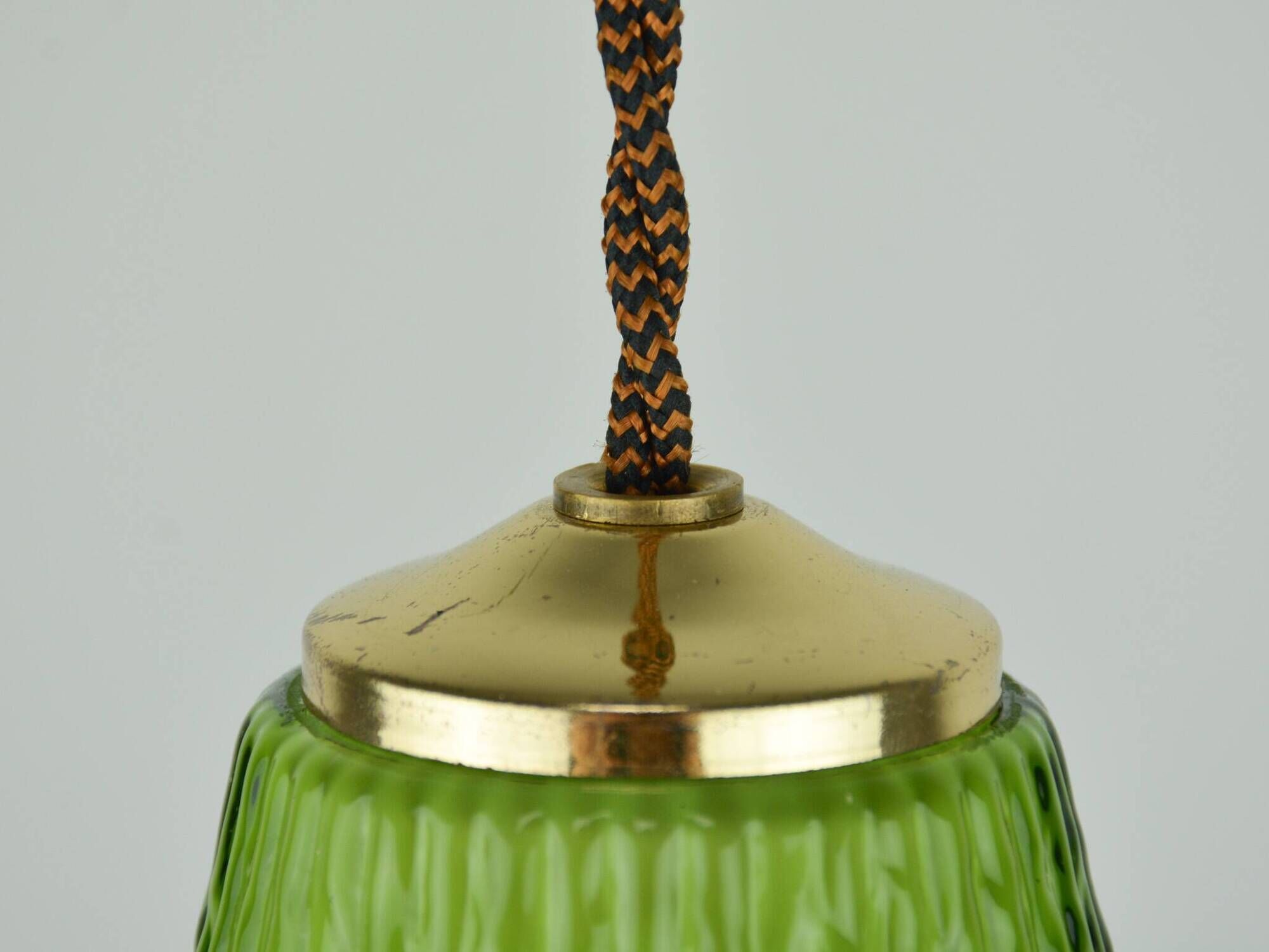 Old Rewired Green Textured Glass Pendant