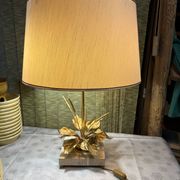 Bronze and travertine water lily lamp attributed to Maison Charles, circa 1970.